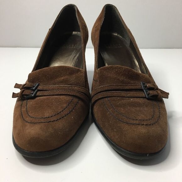 Stuart Weitzman Sz 6.5 brown 2 buckle kitten heel - Picture 7 of 8